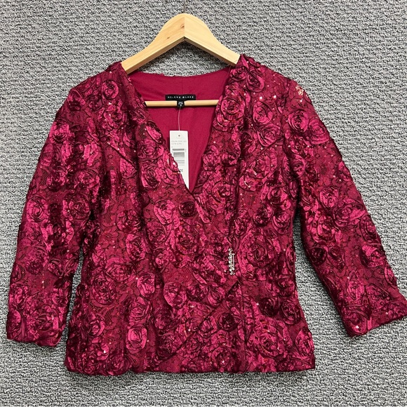 Helene Blake women’s red lace sequin wrap top size S NWT - Picture 1 of 14